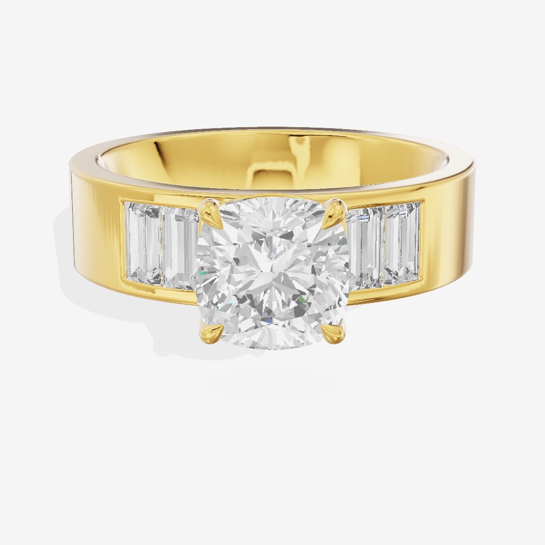 Grand Sincere Cushion Engagement Ring with Side Stones (3/5 ct. tw.) in 18K Yellow Gold