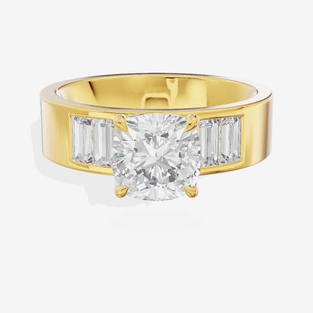 Grand Sincere Cushion Engagement Ring with Side Stones (3/5 ct. tw.) in 18K Yellow Gold