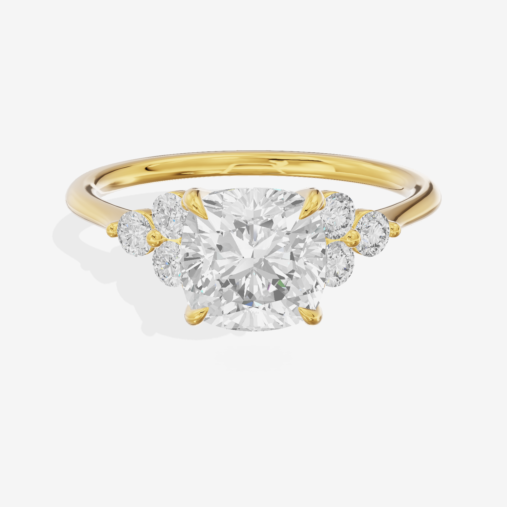 Lustrous Promezza Cushion Engagement Ring with Side Stones (1/20 ct. tw.) in 18K Yellow Gold