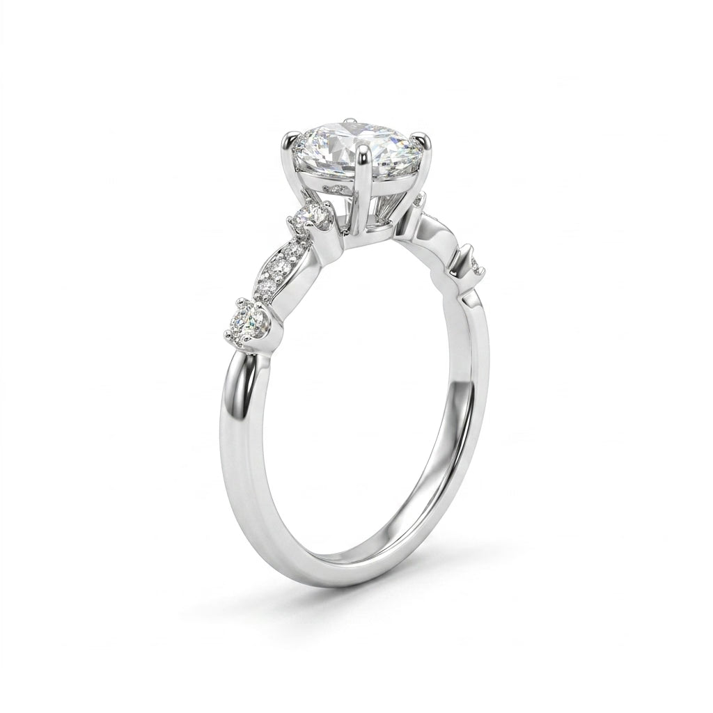 Cathedral Solitaire Pavé Oval Engagement Ring (1.05 ct. tw.) in 18K White Gold