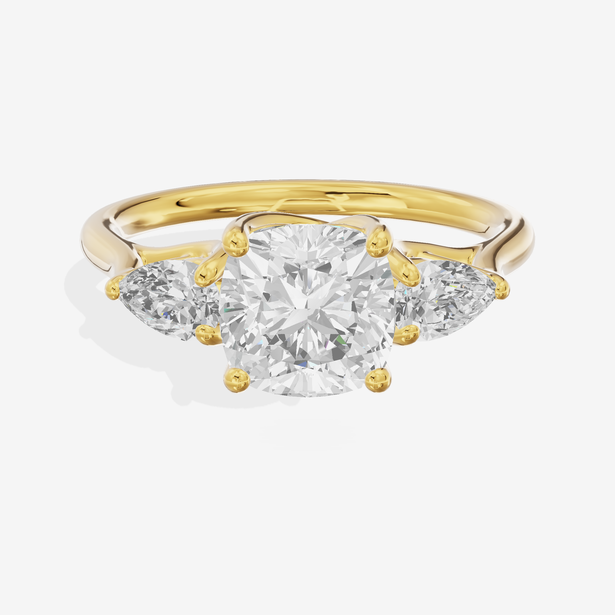 Grand Vowsae Three Stone Cushion Engagement Ring (2/5 ct. tw.) in 18K Yellow Gold