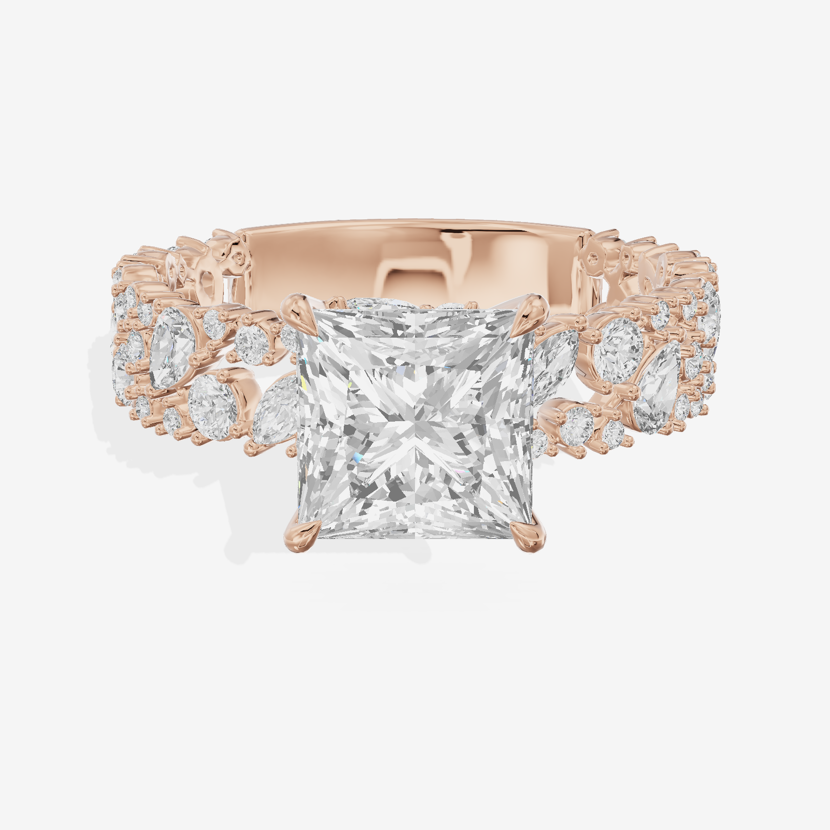 Aurea Cathedral 4.2mm Princess Engagement Ring with Side Stones (3/4 ct. tw.) in 18K Rose Gold
