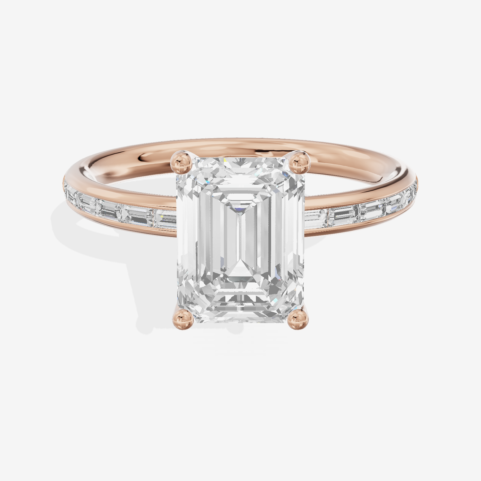 Tender Sincere Emerald Engagement Ring with Side Stones (1/6 ct. tw.) in 18K Rose Gold