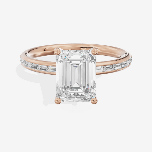 Tender Sincere Emerald Engagement Ring with Side Stones (1/6 ct. tw.) in 18K Rose Gold