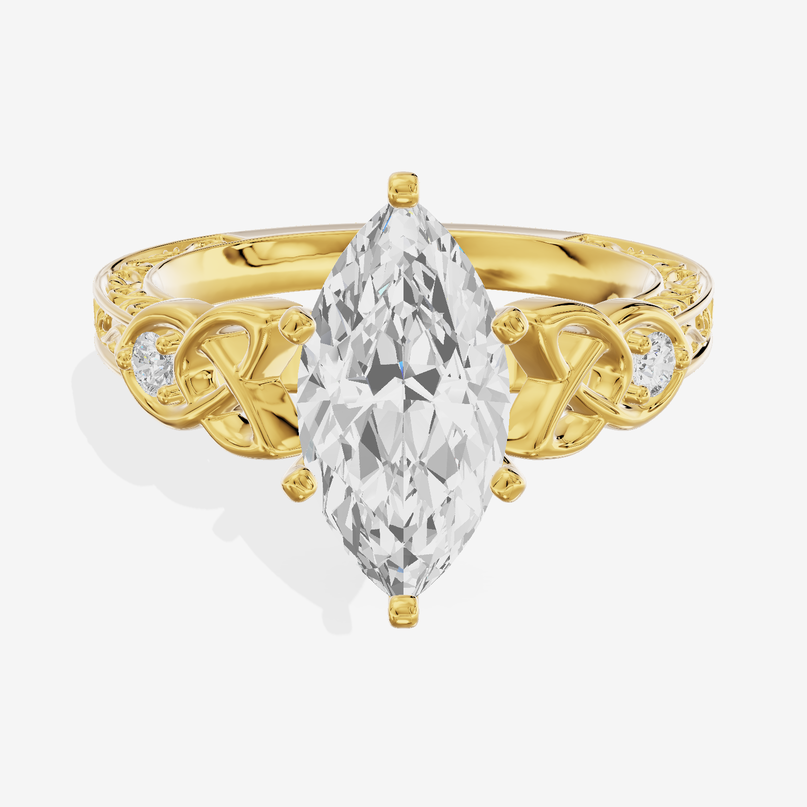 Tender Heartline Marquise Engagement Ring with Side Stones (1/10 ct. tw.) in 14K Yellow Gold