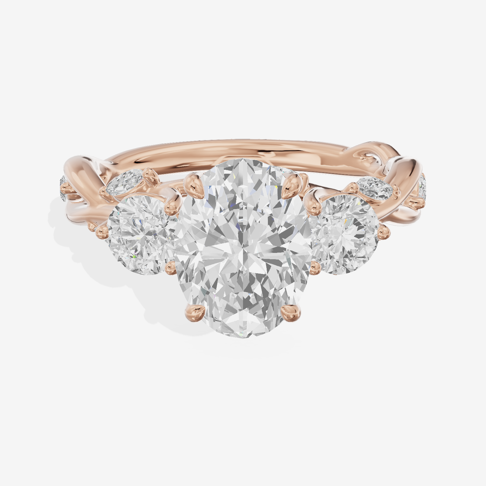 Modern Vowsae Three Stone Oval Engagement Ring (3/4 ct. tw.) in 18K Rose Gold
