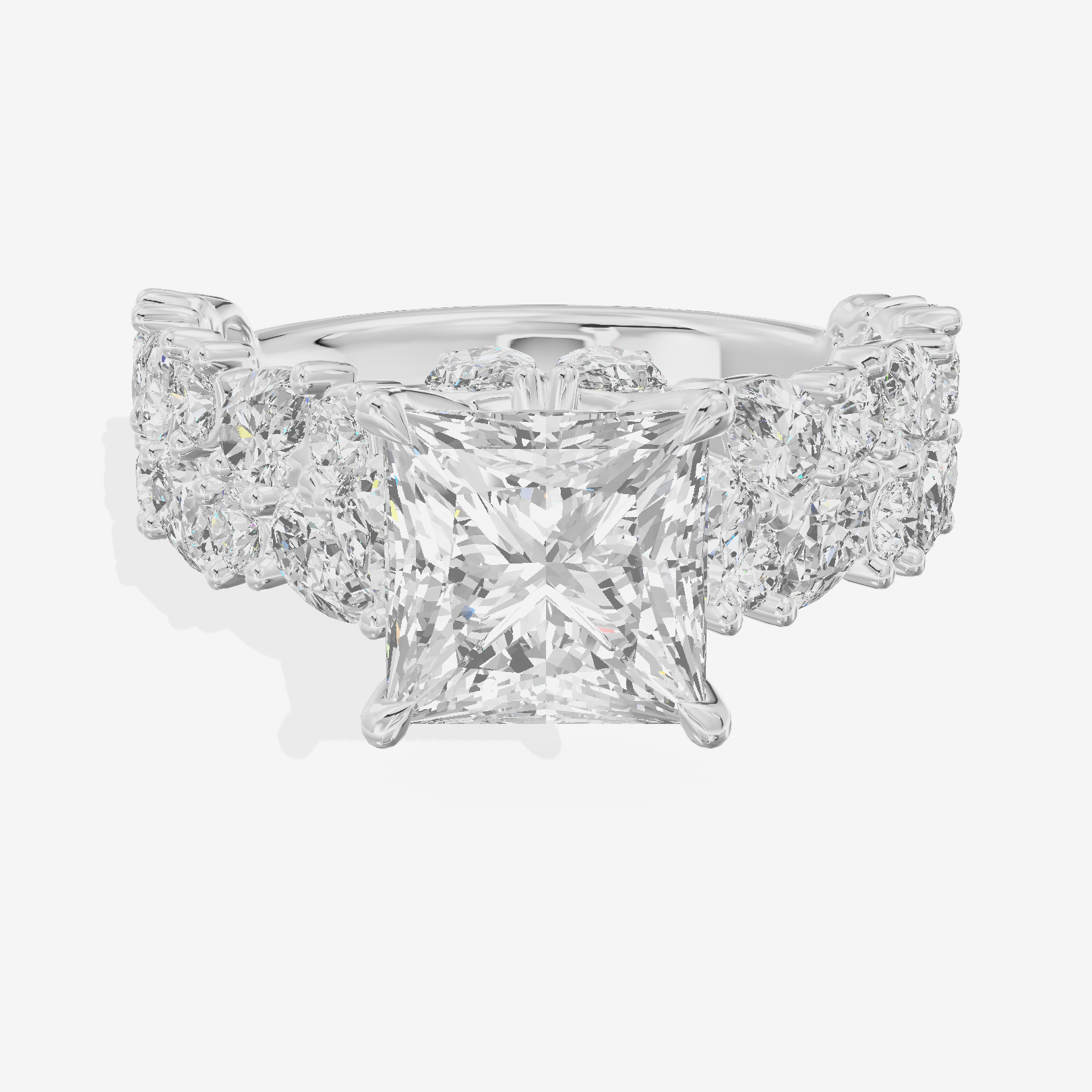 Grand Janevra Princess Engagement Ring with Side Stones (3/4 ct. tw.) in 18K White Gold