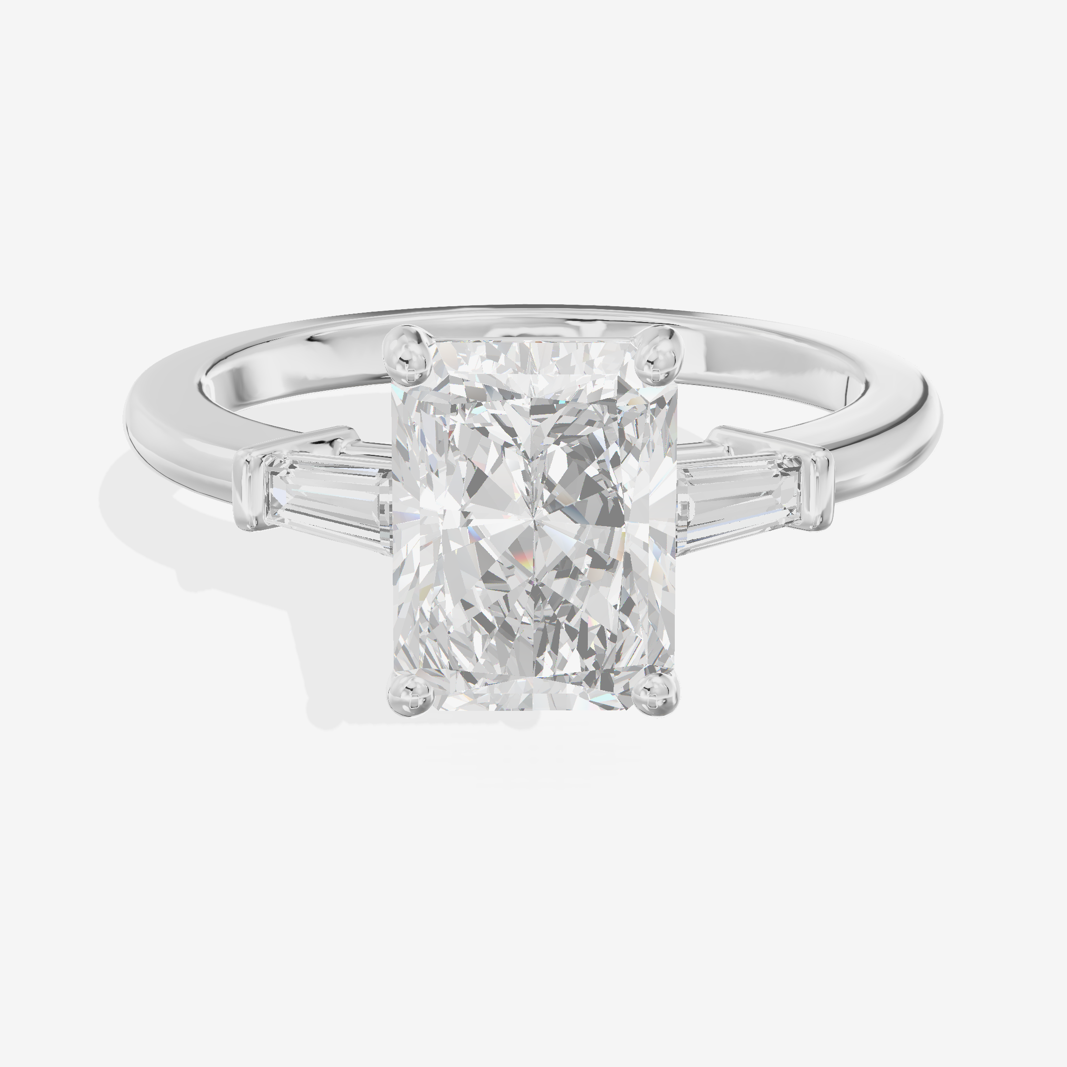 Luxe Halcyon Three Stone Radiant Engagement Ring (3/4 ct. tw.) in 18K White Gold