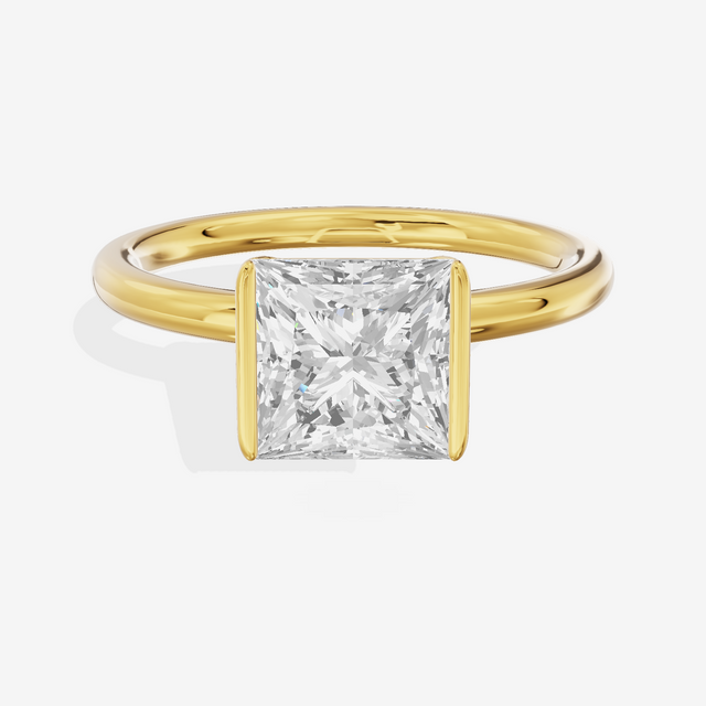 Sincere Bezel 1.8mm Princess Solitaire Engagement Ring in 14K Yellow Gold