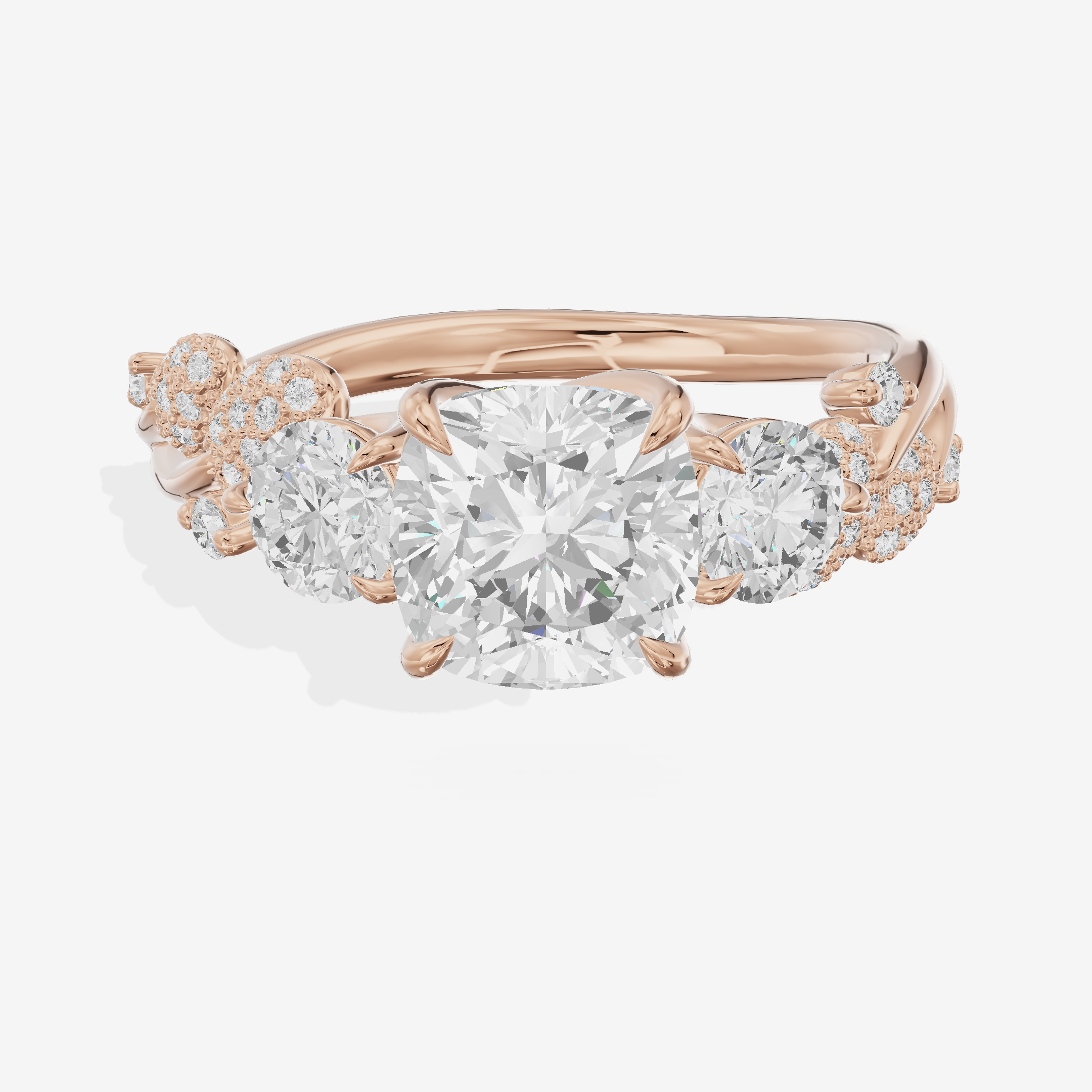 Modern Coeurine Three Stone Cushion Engagement Ring (1/2 ct. tw.) in 14K Rose Gold