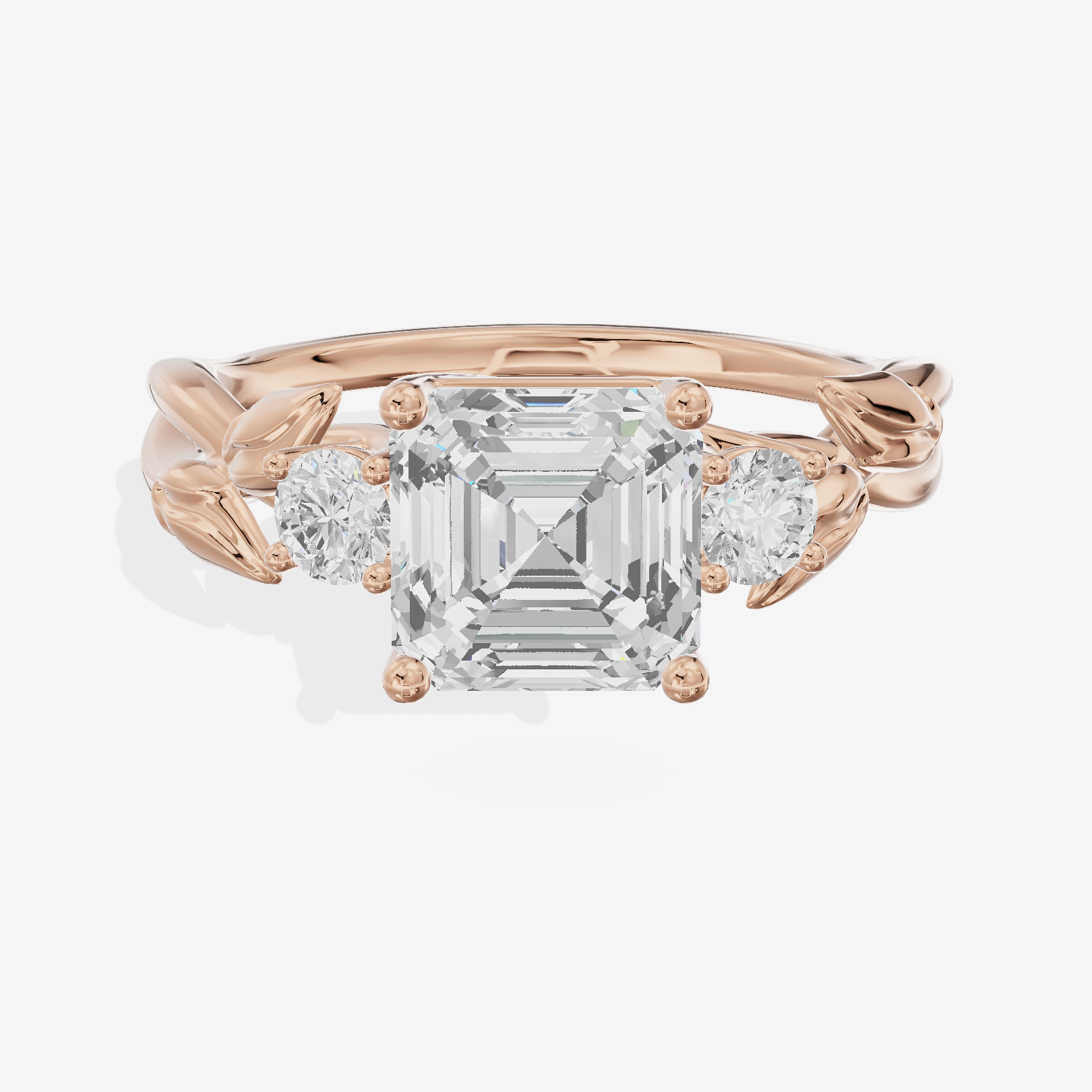 Solea Three Stone Asscher Engagement Ring (1/6 ct. tw.) in 18K Rose Gold