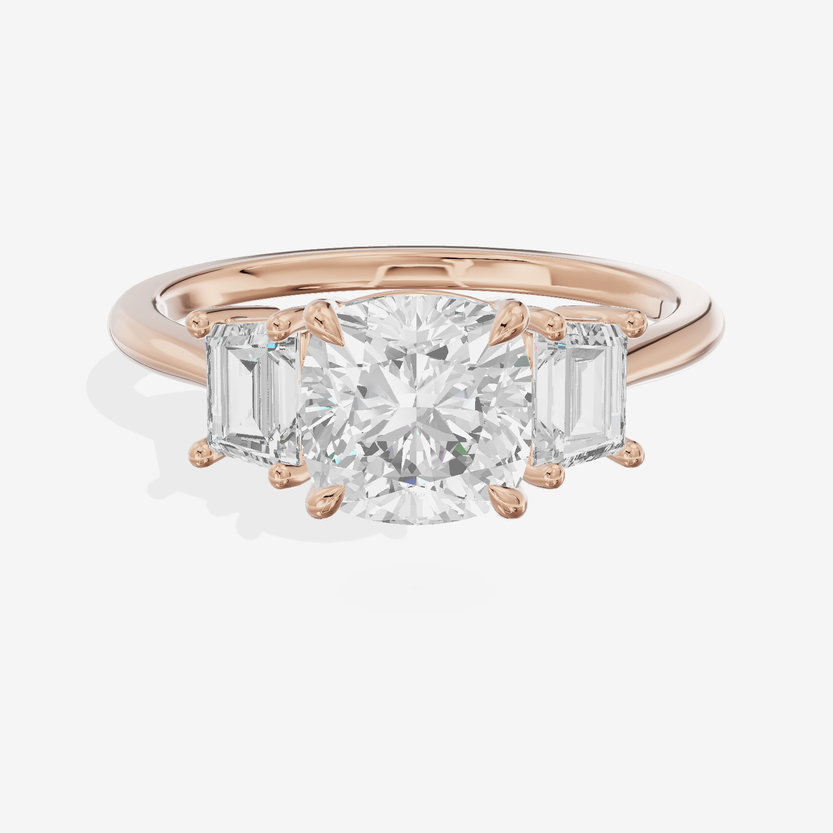 Triade Side Stone Cushion Three Stone Engagement Ring (2/5 ct. tw.) in 18K Rose Gold