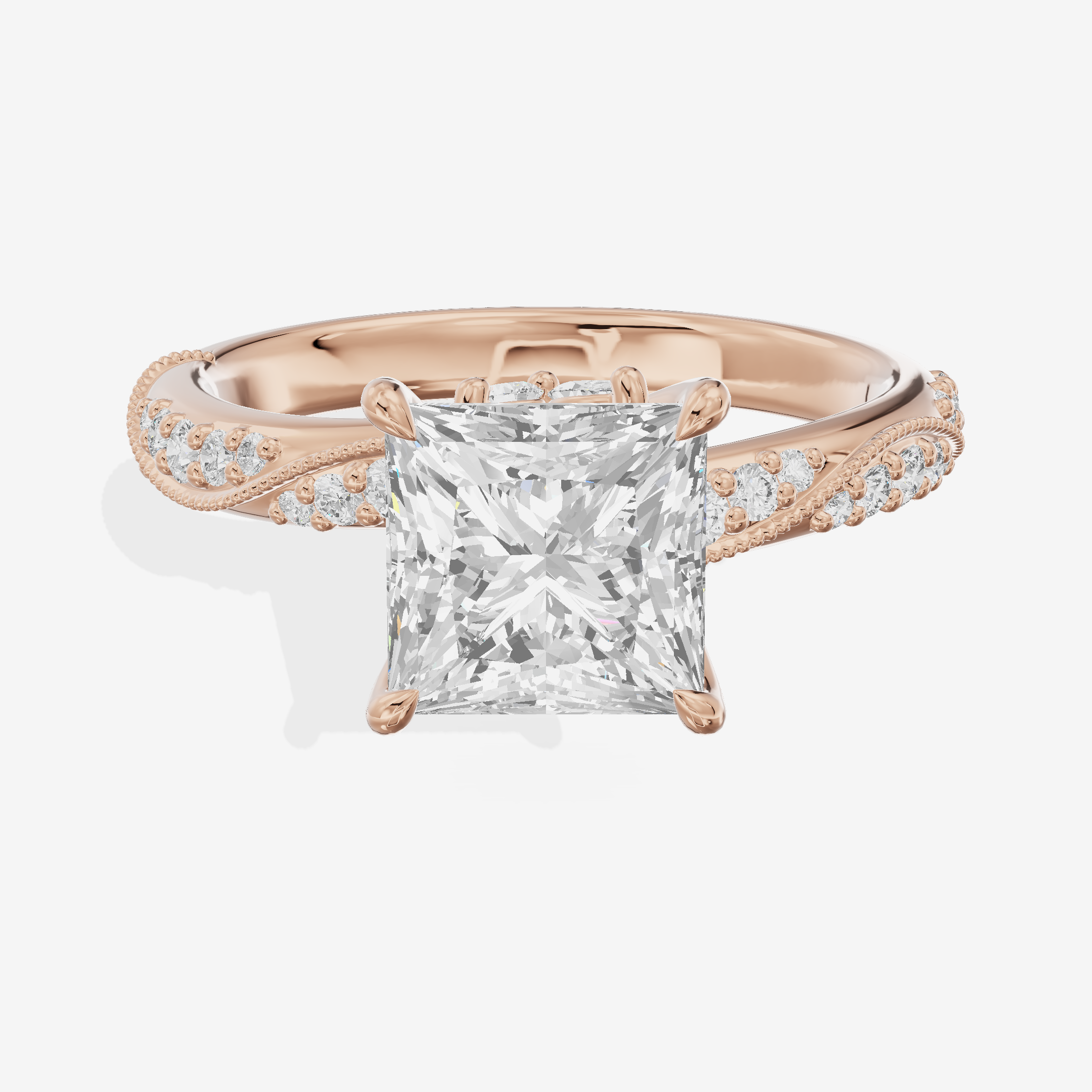 Classic Halcyon Princess Engagement Ring with Side Stones (1/4 ct. tw.) in 14K Rose Gold