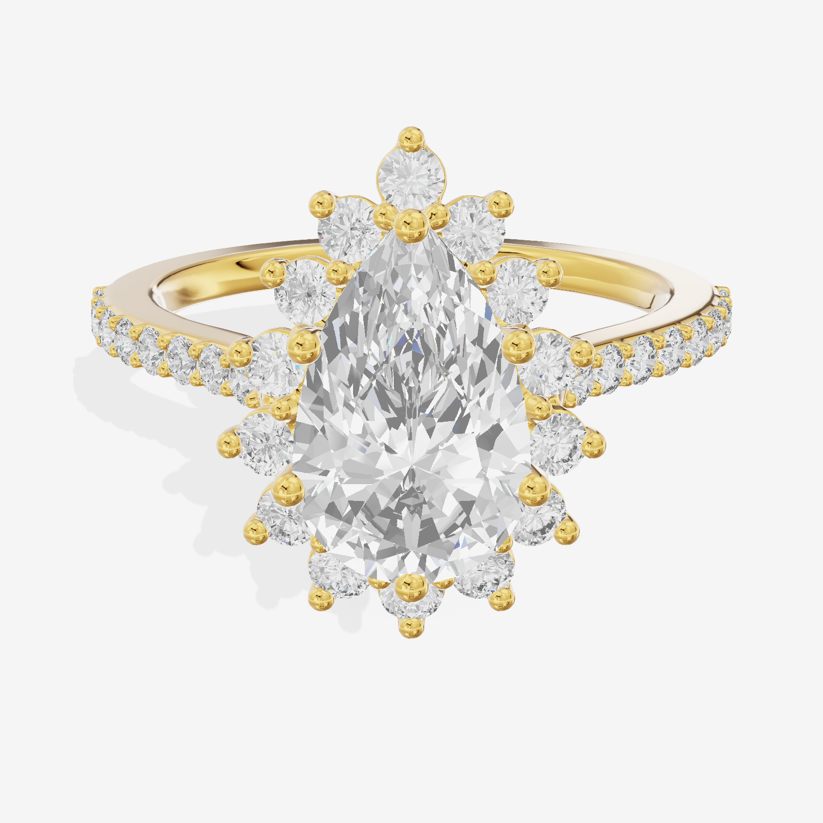 Sincere Halo Pear Engagement Ring (1/15 ct. tw.) in 14K Yellow Gold