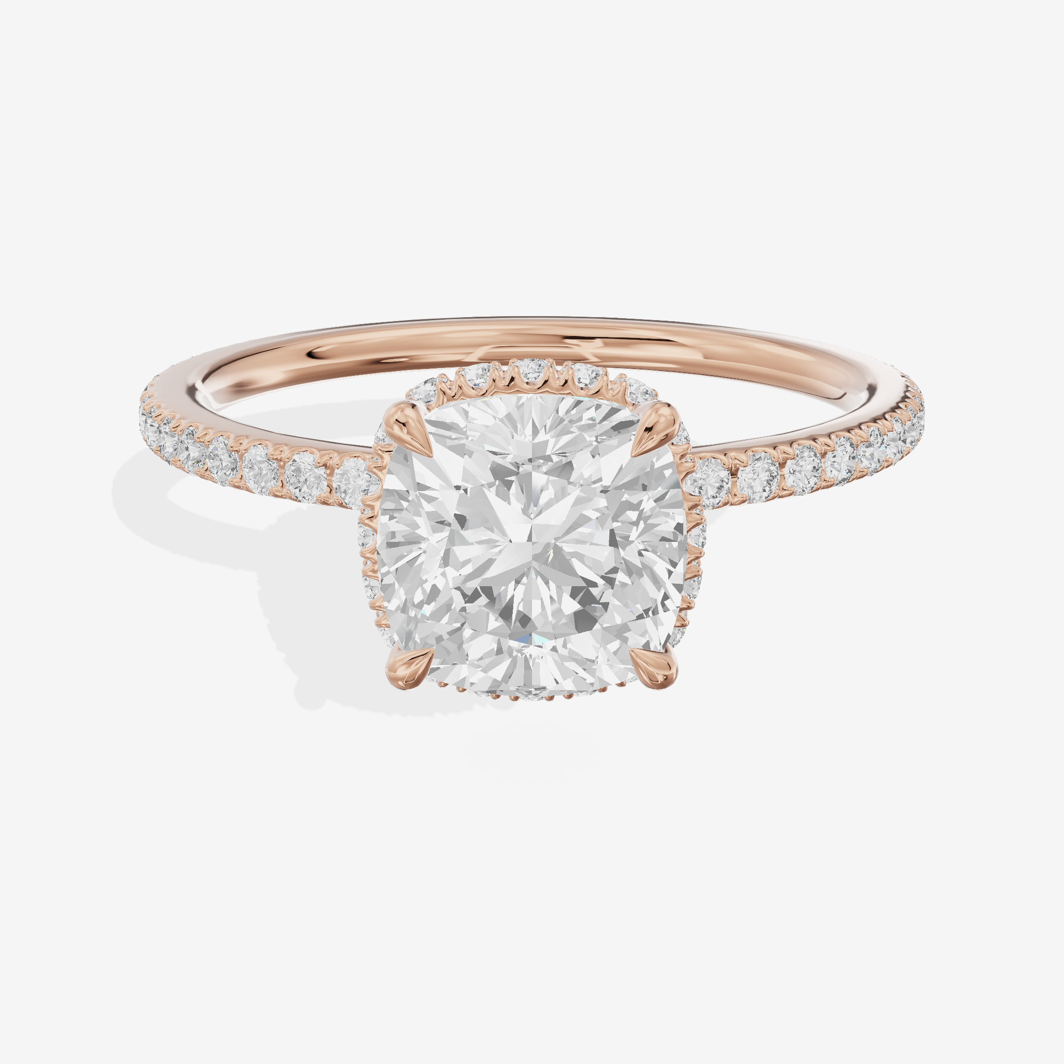 Crowned Whisper Cushion Hidden Halo Engagement Ring in 14K Rose Gold