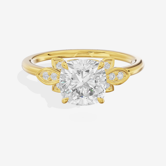 Trellise Cushion Engagement Ring with Side Stones (1/20 ct. tw.) in 18K Yellow Gold