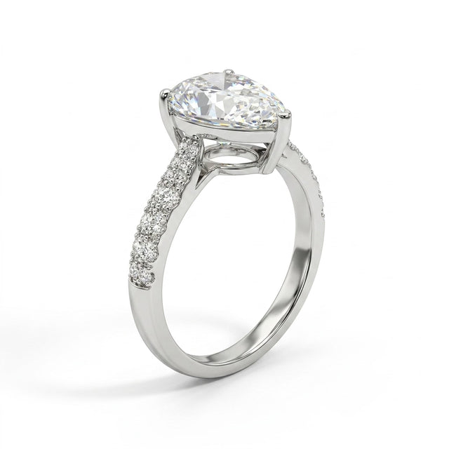 Solitaire Pavé Pear Engagement Ring (5.02 ct. tw.) in 18K White Gold