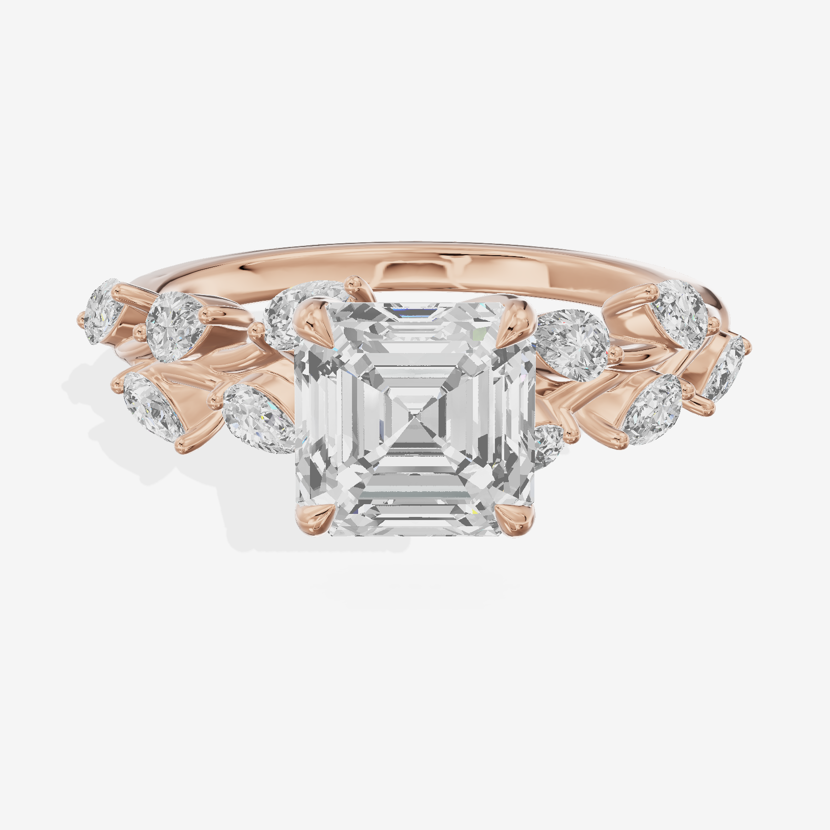 Classic Promezza Asscher Engagement Ring with Side Stones (1/2 ct. tw.) in 18K Rose Gold