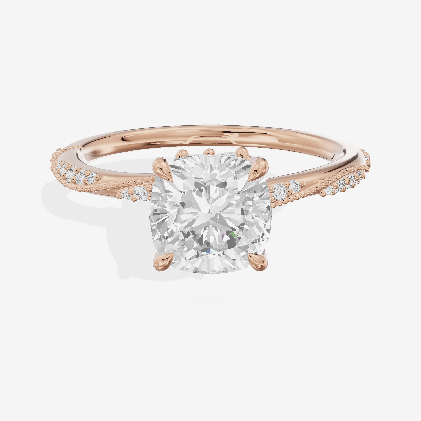 Vintage Halcyon Cushion Engagement Ring with Side Stones (1/8 ct. tw.) in 14K Rose Gold
