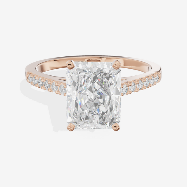 Sworn Vowsae Radiant Engagement Ring with Side Stones (1/10 ct. tw.) in 18K Rose Gold