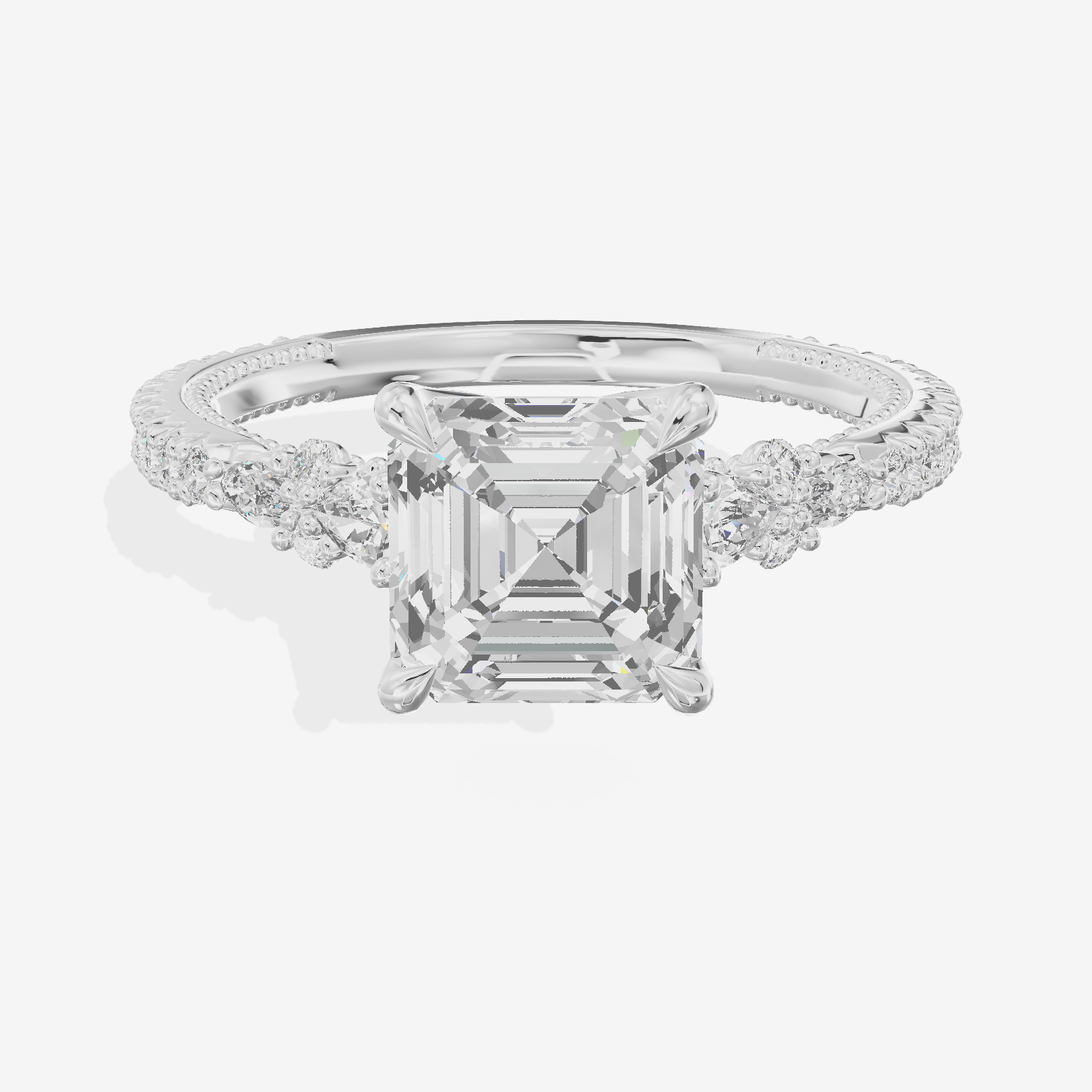 Trueheart Asscher Engagement Ring with Side Stones (2/5 ct. tw.) in 18K White Gold