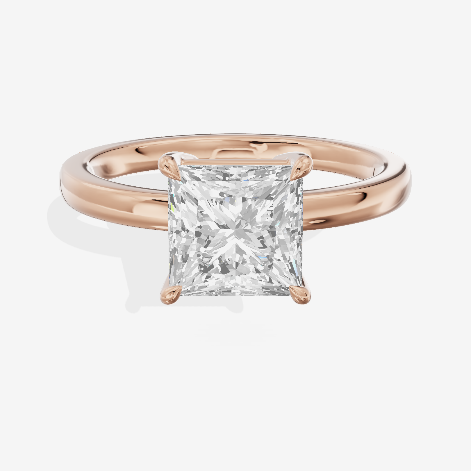 Heartline 2mm Princess Solitaire Engagement Ring in 14K Rose Gold