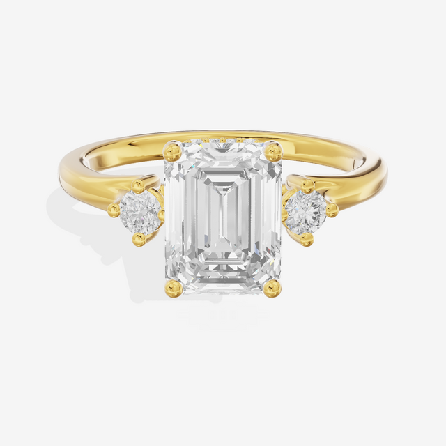 Sincere Three Stone Emerald Engagement Ring (1/6 ct. tw.) in 18K Yellow Gold