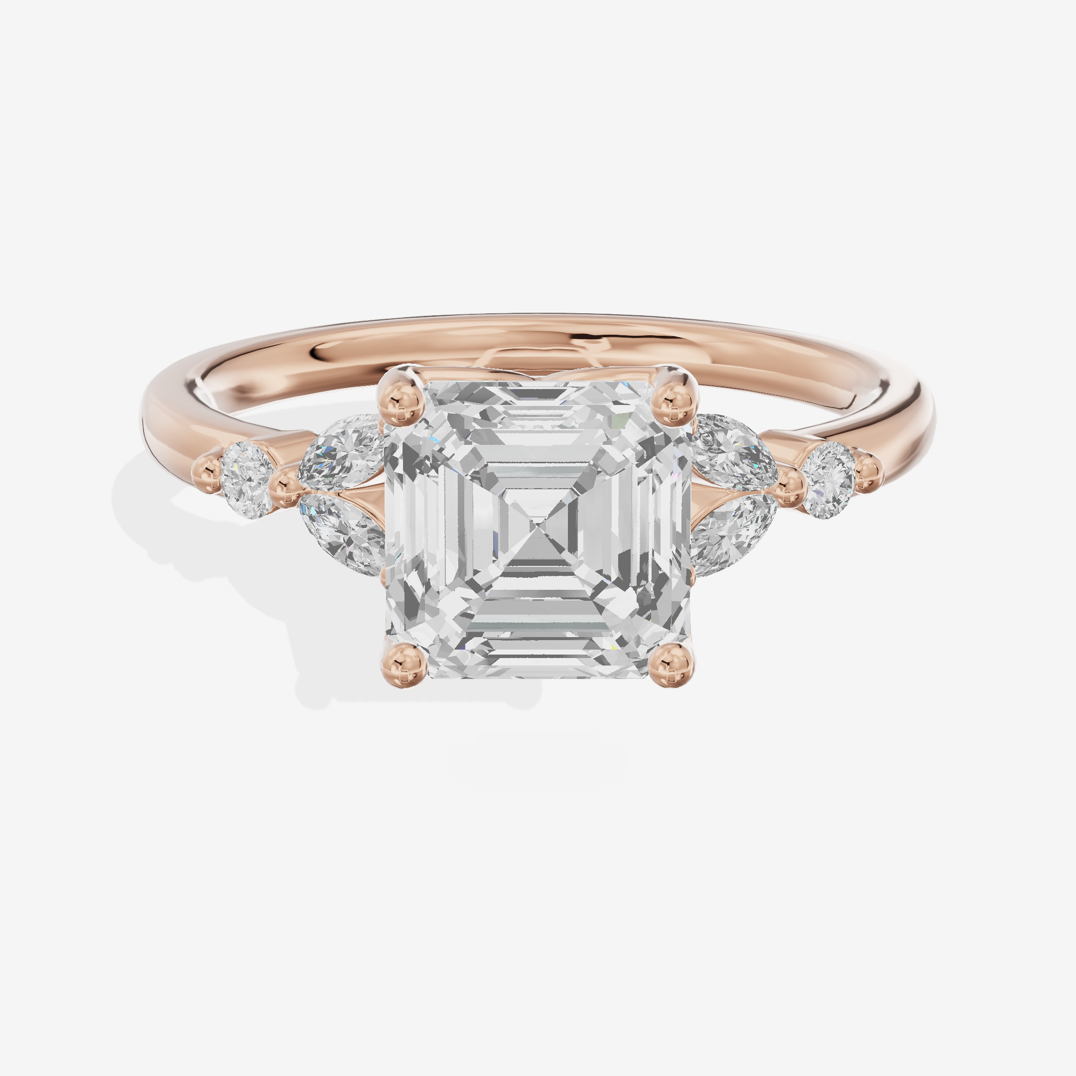 Luxe Coeurine Asscher Engagement Ring with Side Stones (1/5 ct. tw.) in 18K Rose Gold