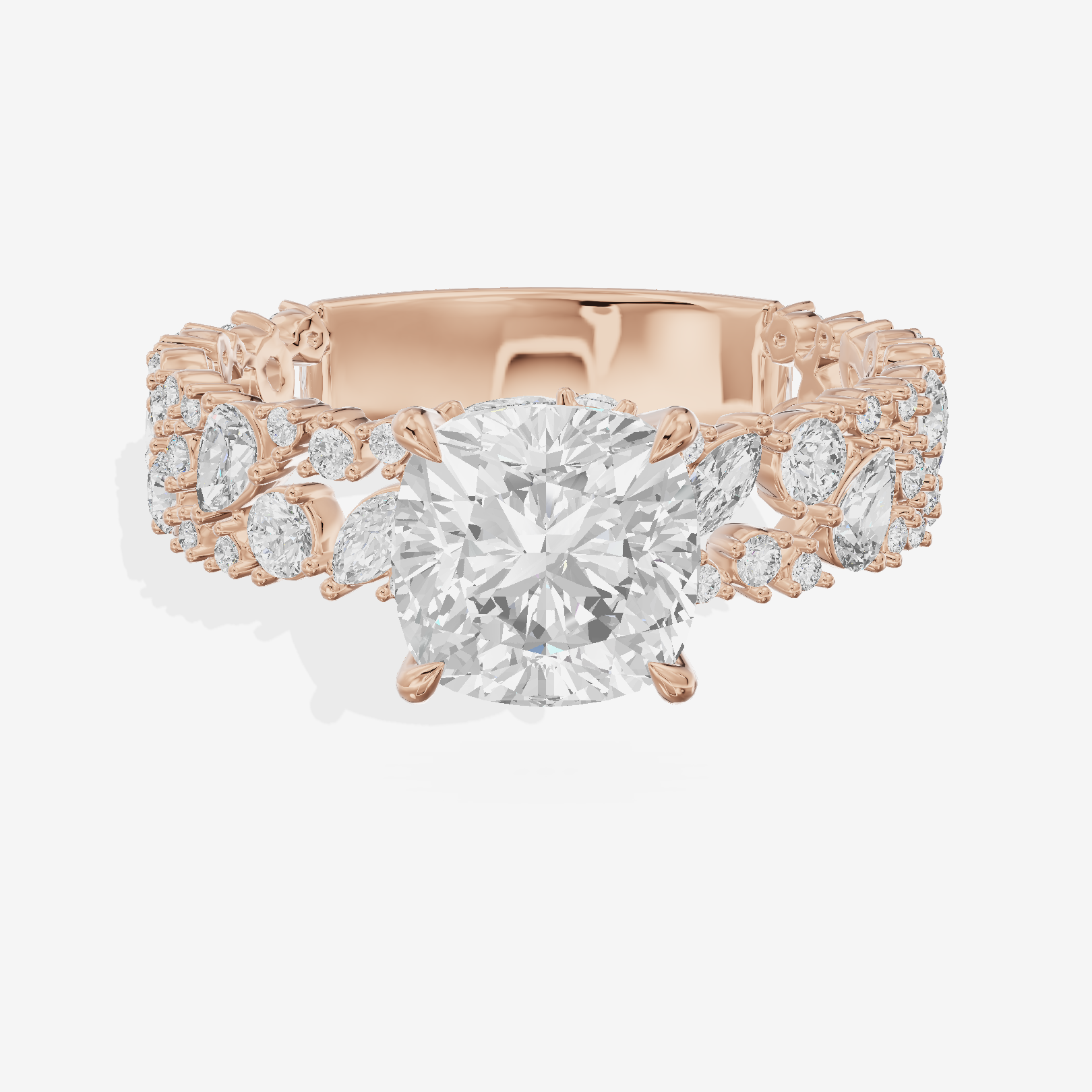 Aurea Cathedral 4.2mm Cushion Engagement Ring with Side Stones (3/4 ct. tw.) in 18K Rose Gold
