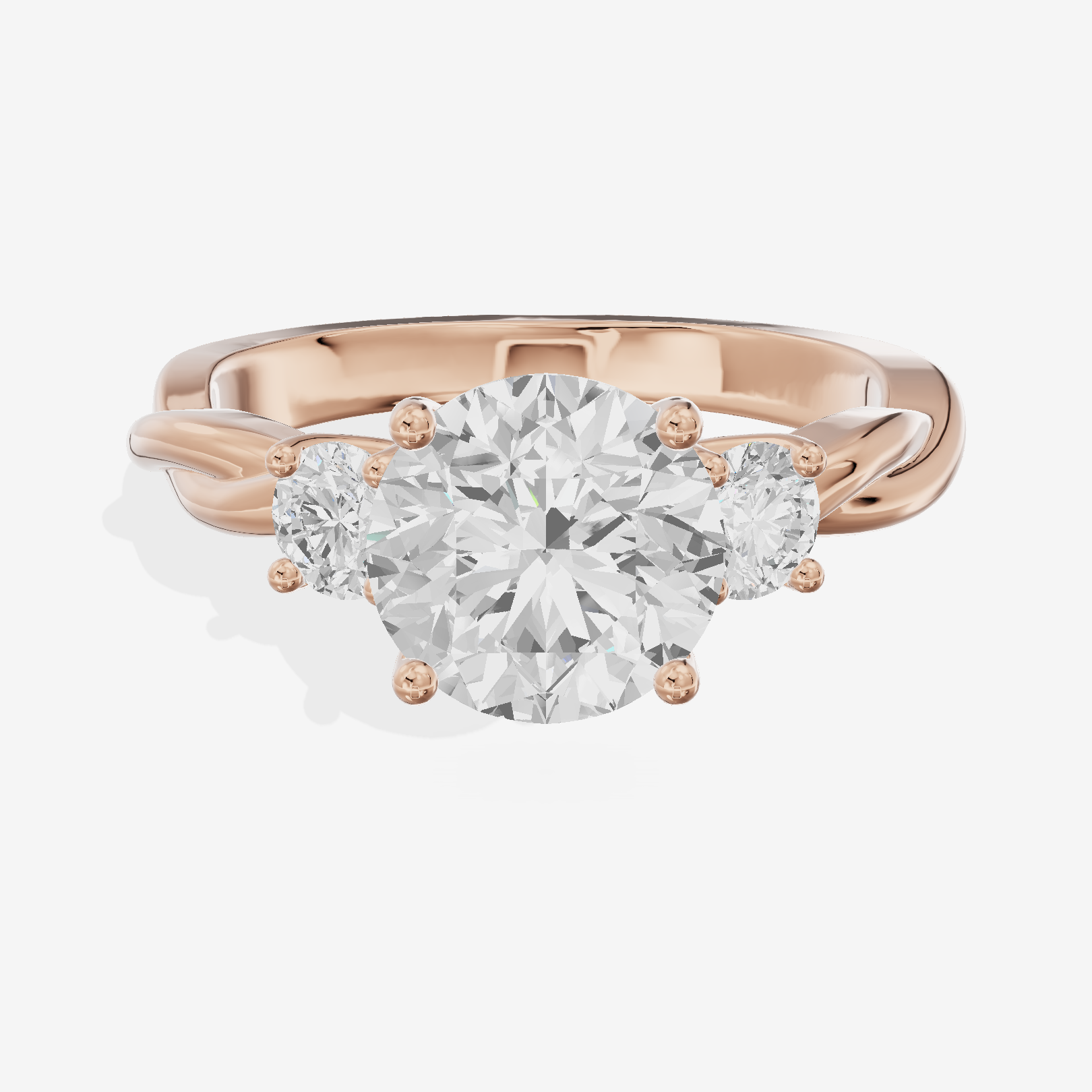 Twined Triade Round Three Stone Engagement Ring (1/4 ct. tw.) in 18K Rose Gold