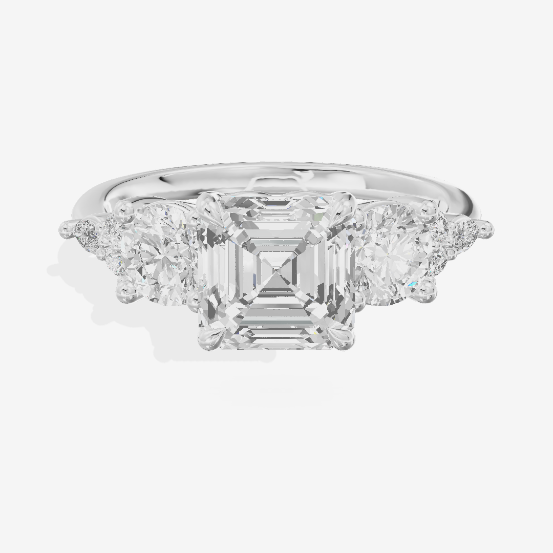 Luxe Halcyon Three Stone Asscher Engagement Ring (3/4 ct. tw.) in 18K White Gold