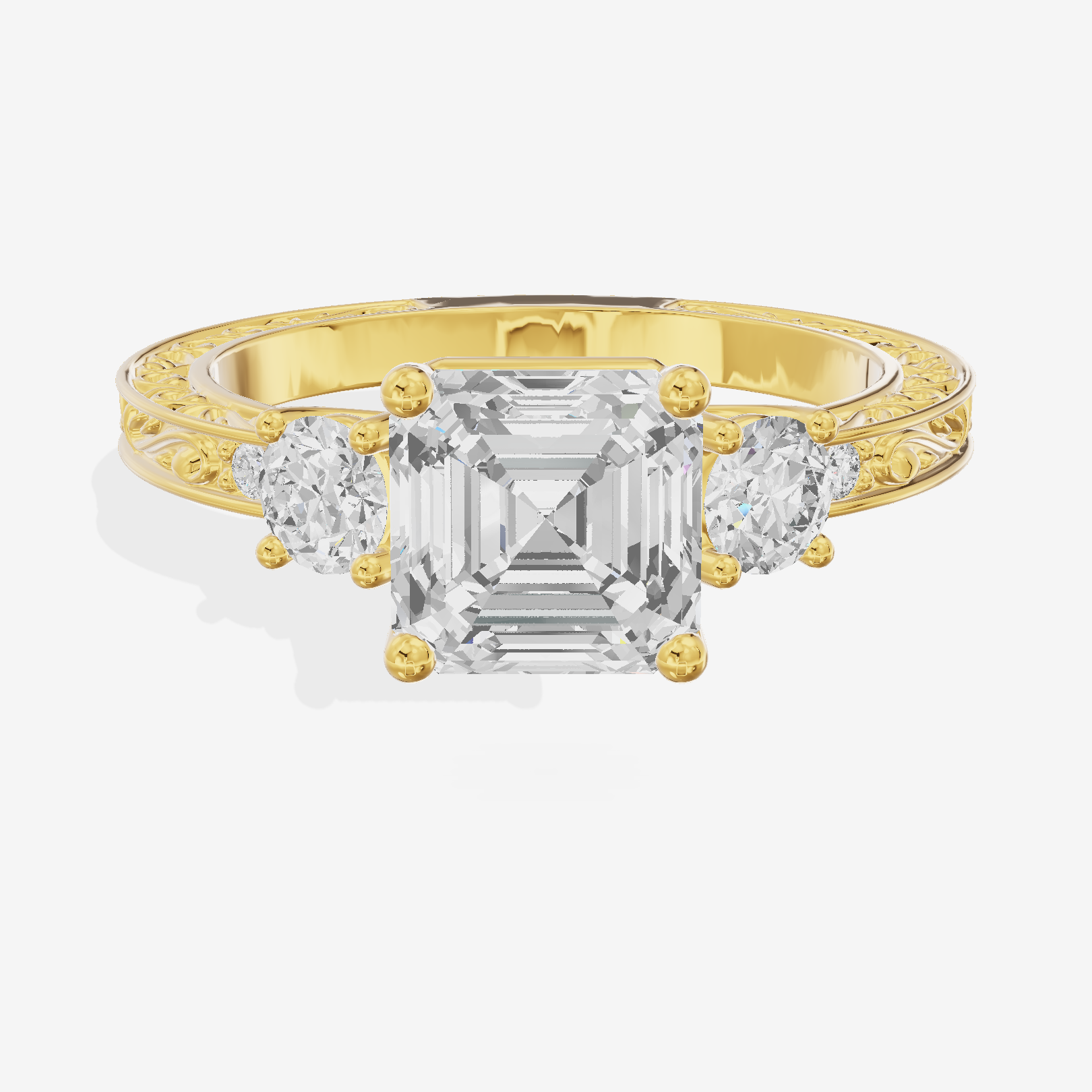 Petite Promezza Three Stone Asscher Engagement Ring (2/5 ct. tw.) in 18K Yellow Gold