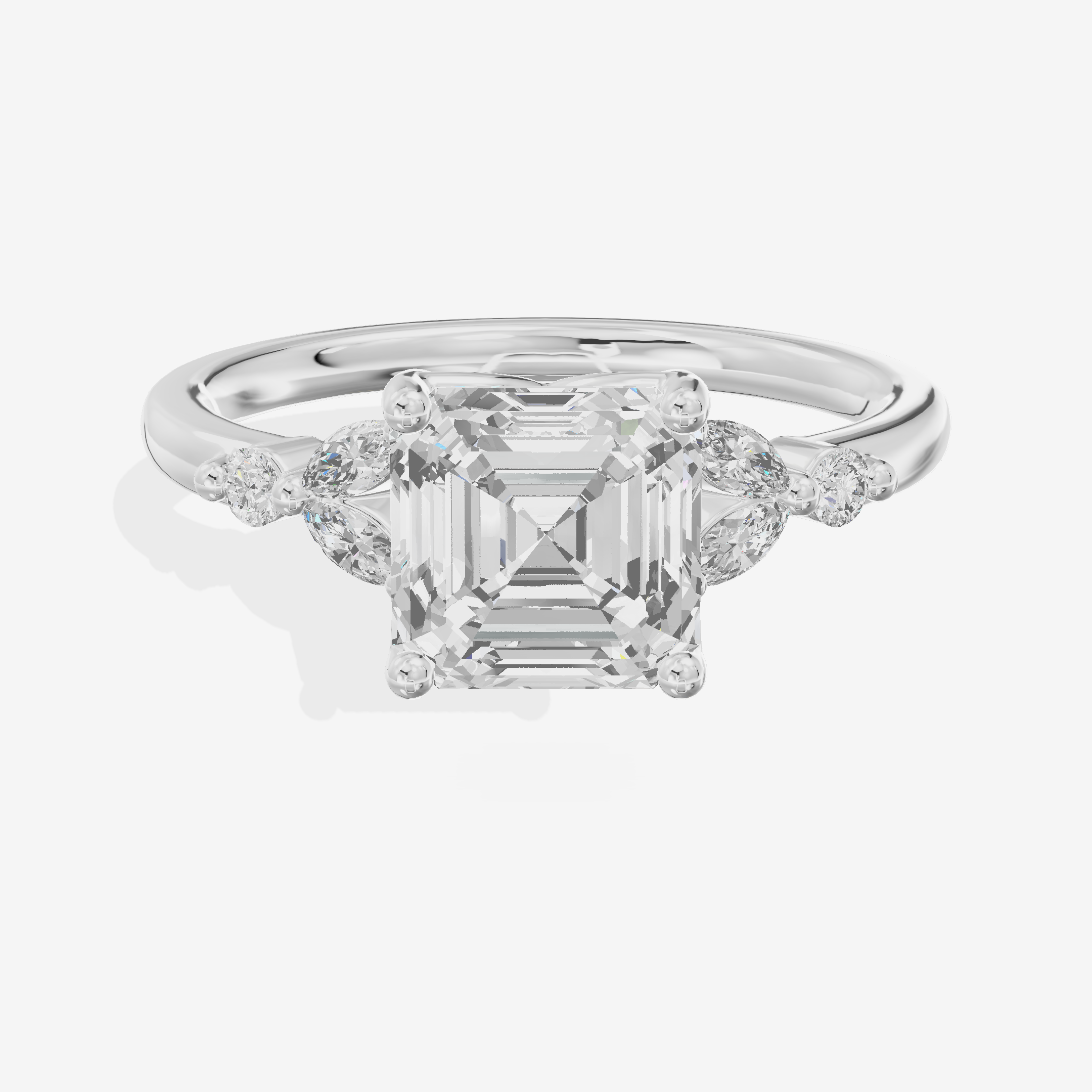 Whispered Halcyon Asscher Engagement Ring with Side Stones (1/6 ct. tw.) in 14K White Gold