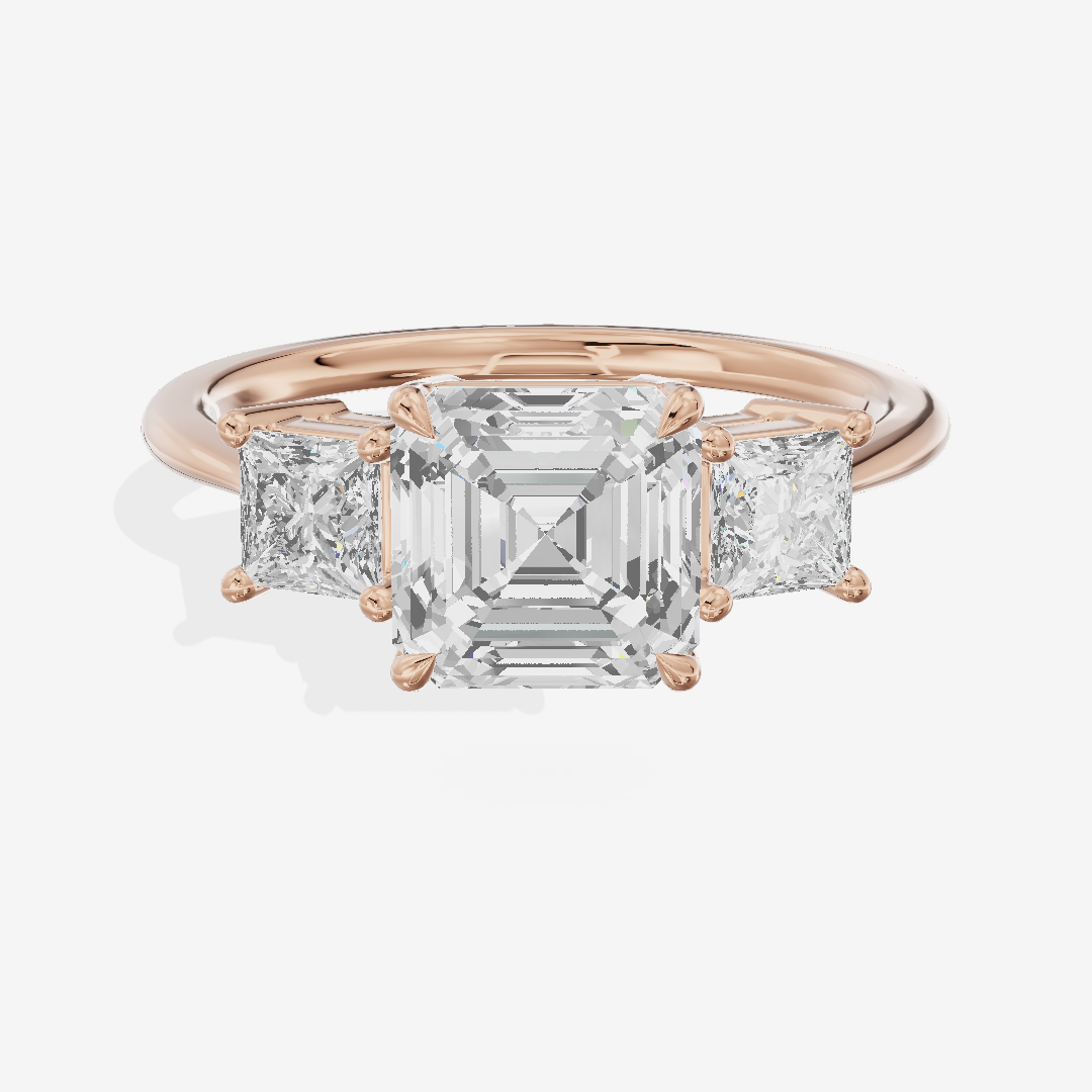 Belovae Anniversary Anniversary Asscher Three Stone Engagement Ring (1/2 ct. tw.) in 14K Rose Gold