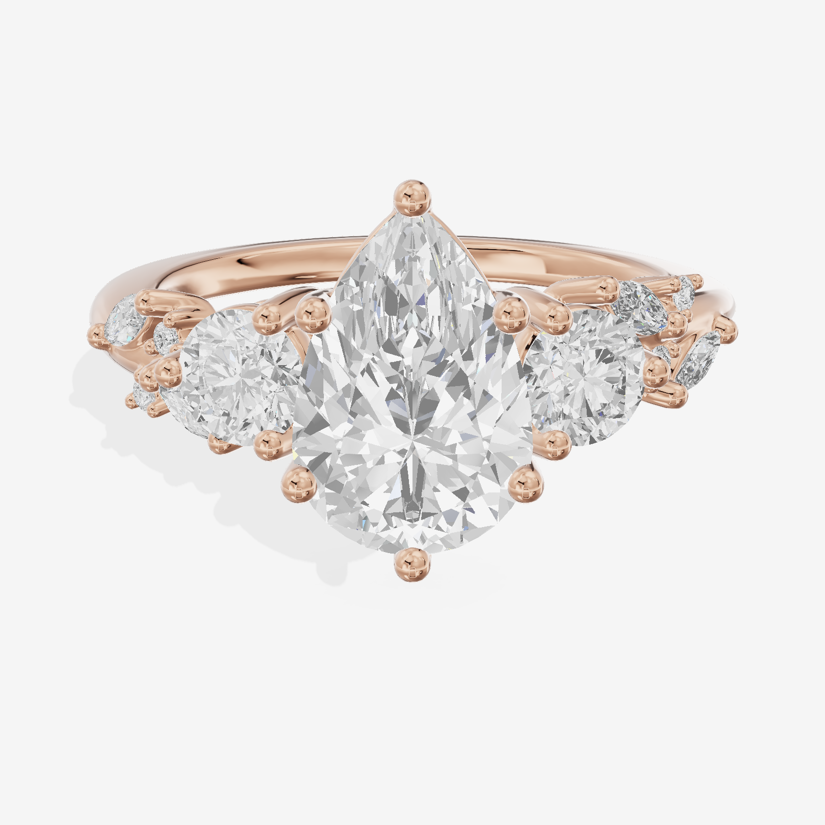 Adorae Three Stone Pear Engagement Ring (3/5 ct. tw.) in 14K Rose Gold
