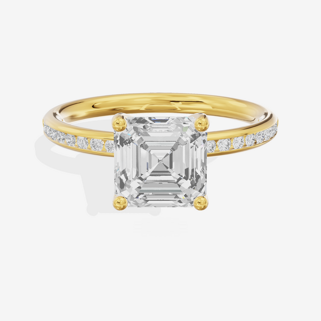 Classic Trellise Asscher Engagement Ring with Side Stones (1/8 ct. tw.) in 14K Yellow Gold