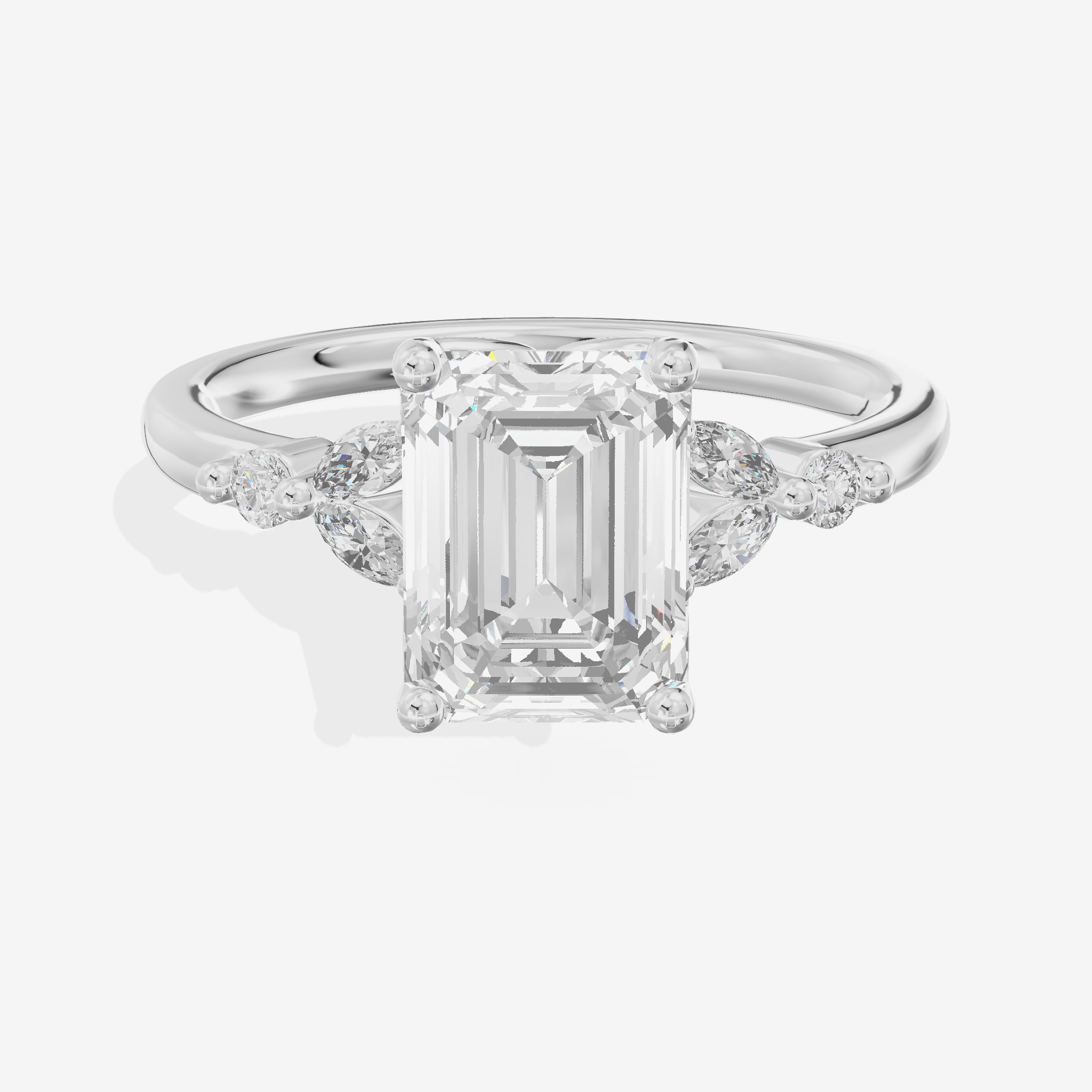 Luxe Coeurine Emerald Engagement Ring with Side Stones (1/5 ct. tw.) in 18K White Gold