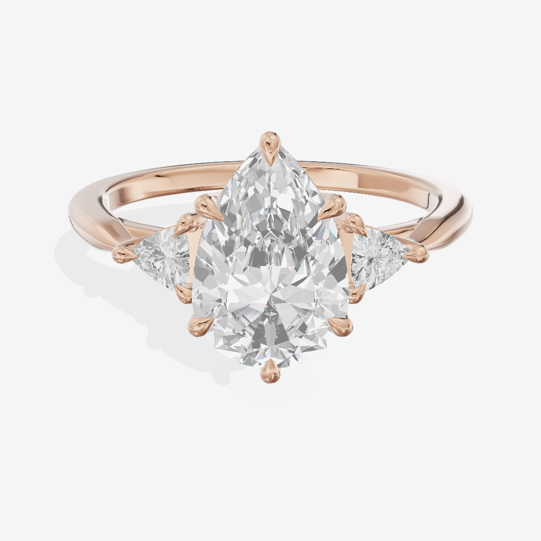 Coeurine Three Stone Pear Engagement Ring (1/8 ct. tw.) in 14K Rose Gold