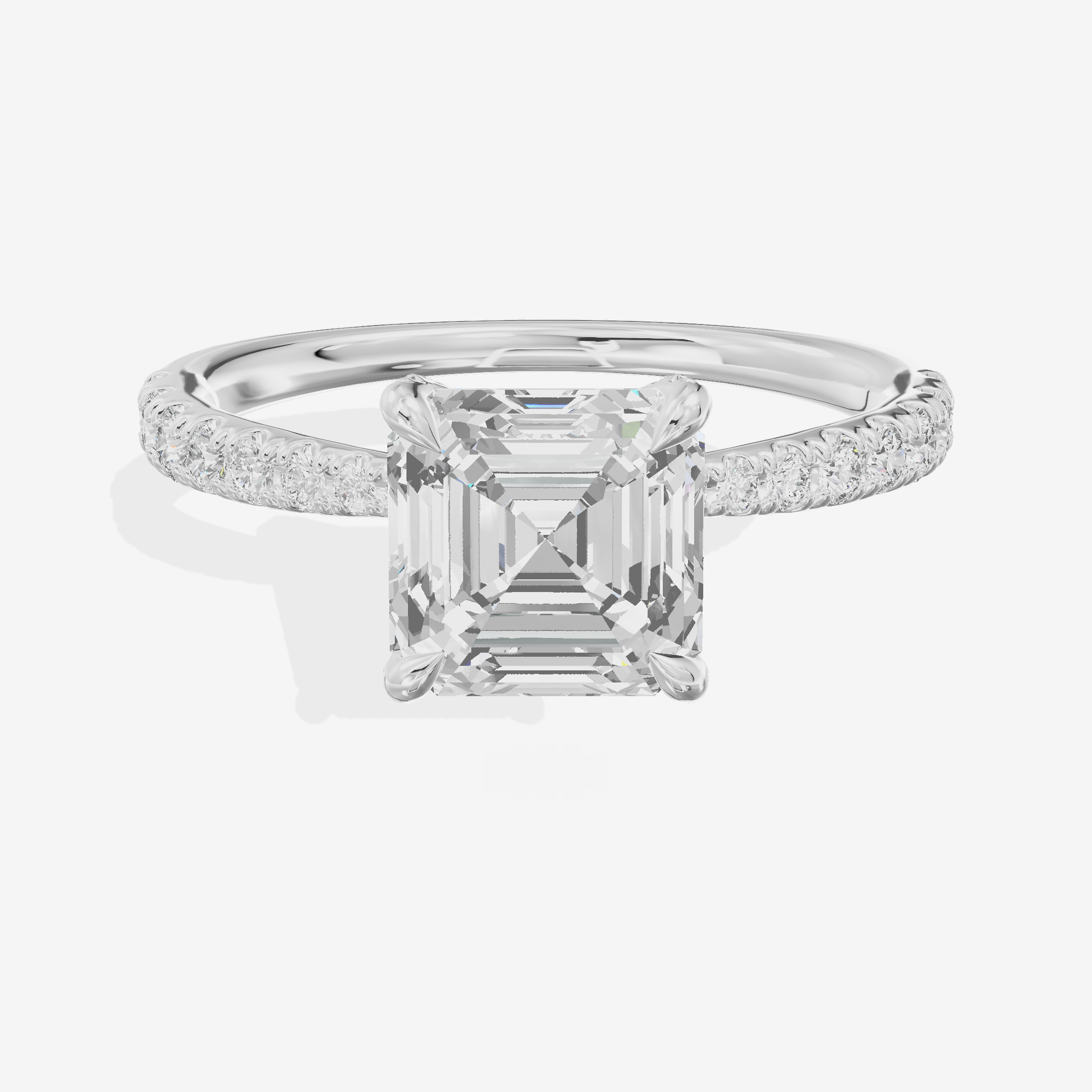 Whispered Lumera Asscher Engagement Ring with Side Stones (1/3 ct. tw.) in 14K White Gold
