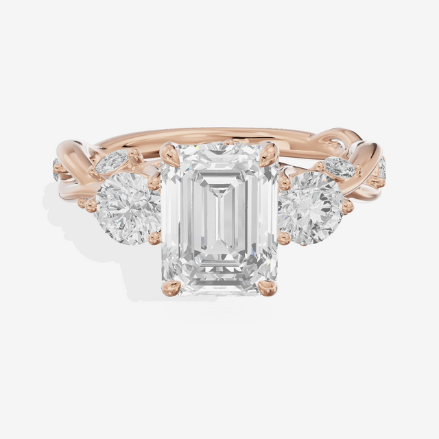 Modern Vowsae Three Stone Emerald Engagement Ring (3/4 ct. tw.) in 18K Rose Gold