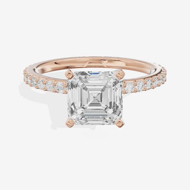 Petite Trellise Asscher Engagement Ring with Side Stones (1/3 ct. tw.) in 18K Rose Gold