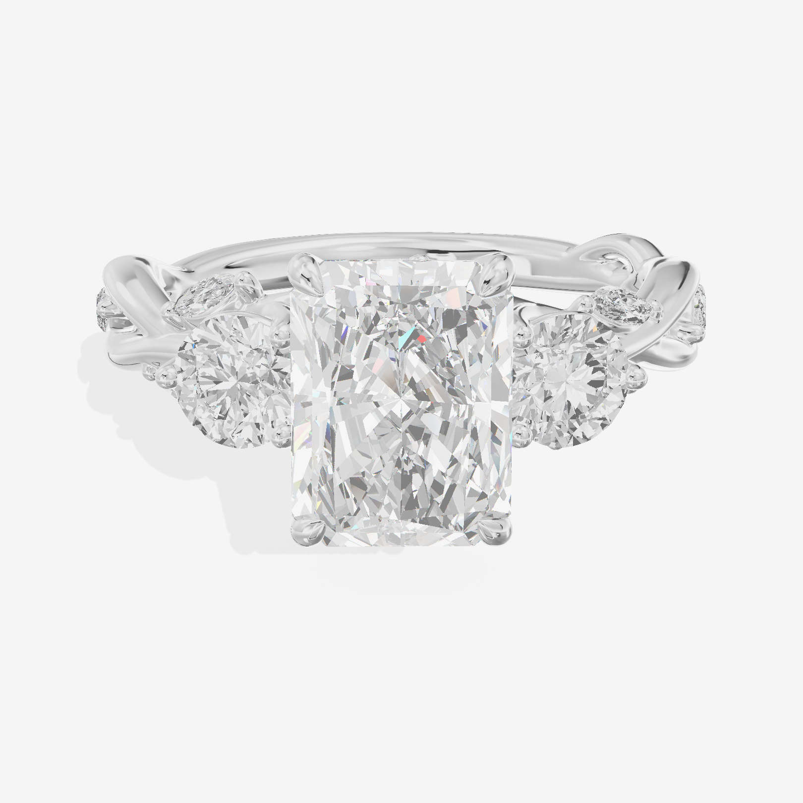 Modern Vowsae Three Stone Radiant Engagement Ring (3/4 ct. tw.) in 18K White Gold