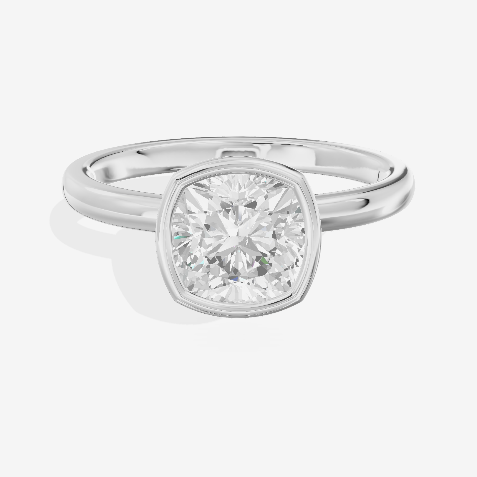 Trellise Bezel 2mm Cushion Solitaire Engagement Ring in 18K White Gold