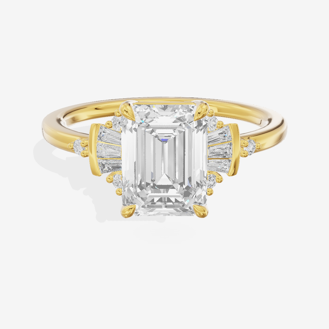 Lightwoven Pavé Emerald Engagement Ring with Side Stones (1/8 ct. tw.) in 18K Yellow Gold
