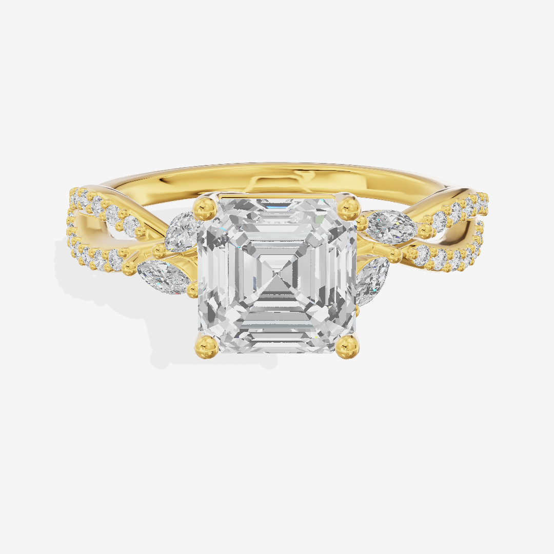 Luxe Domeline 1.5mm Asscher Solitaire Engagement Ring (1/8 ct. tw.) in 18K Yellow Gold