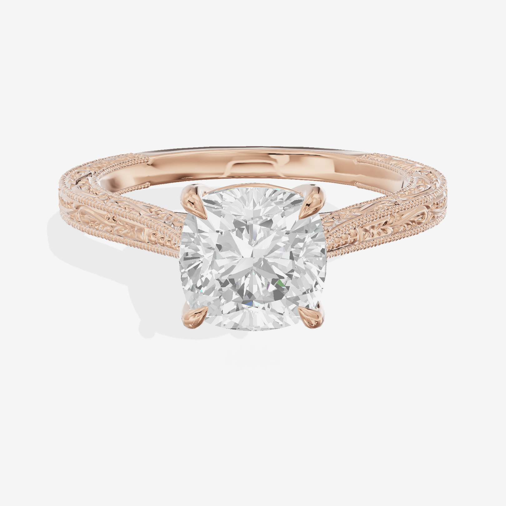 Vintage Vowsae Cushion Engagement Ring in 18K Rose Gold