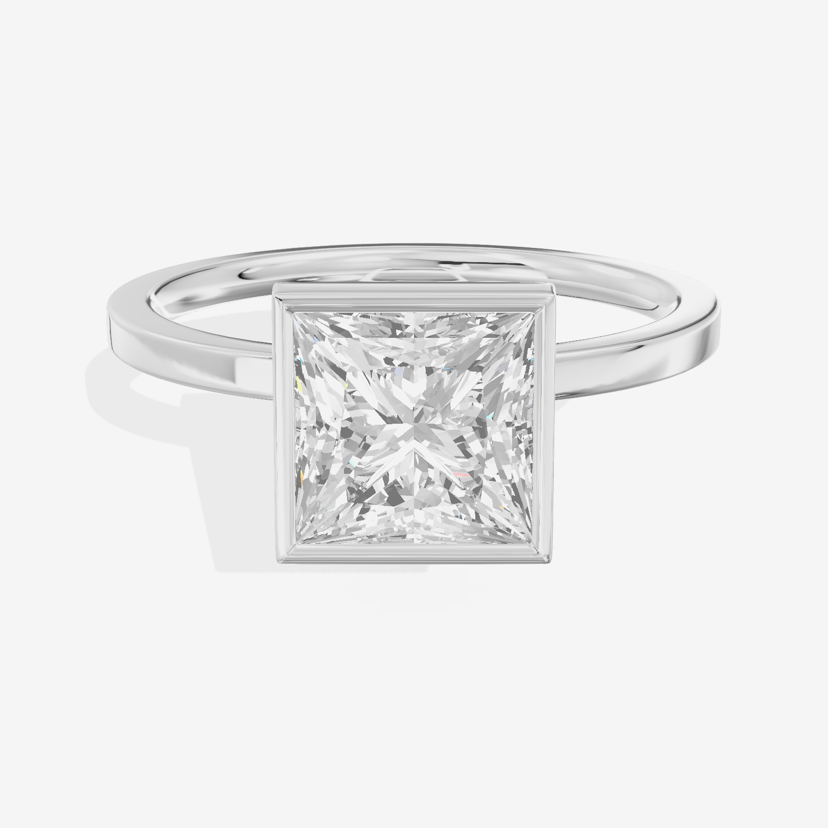 One of One Classic 1.5mm Princess Bezel Engagement Ring in 18K White Gold