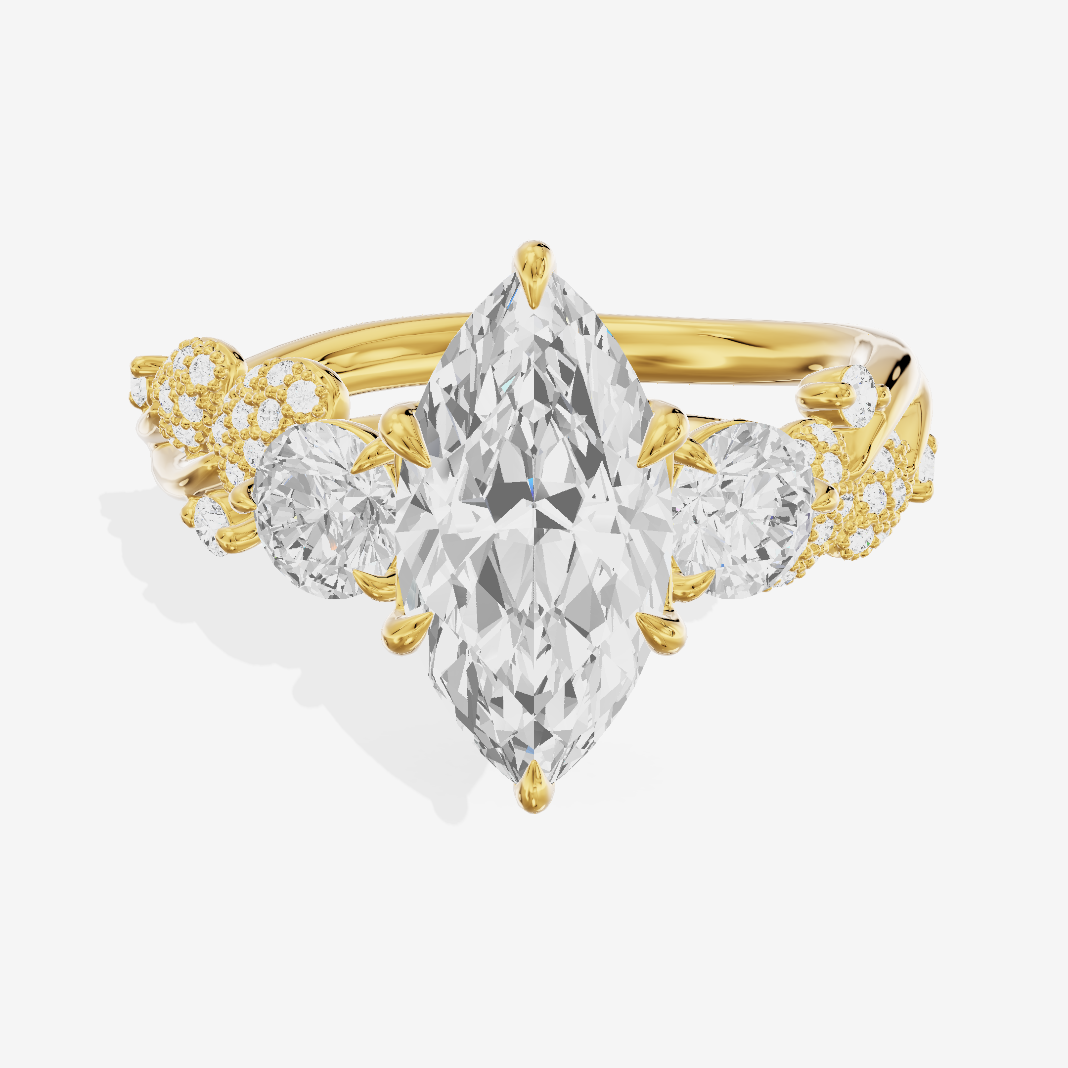 Modern Coeurine Three Stone Marquise Engagement Ring (1/2 ct. tw.) in 14K Yellow Gold