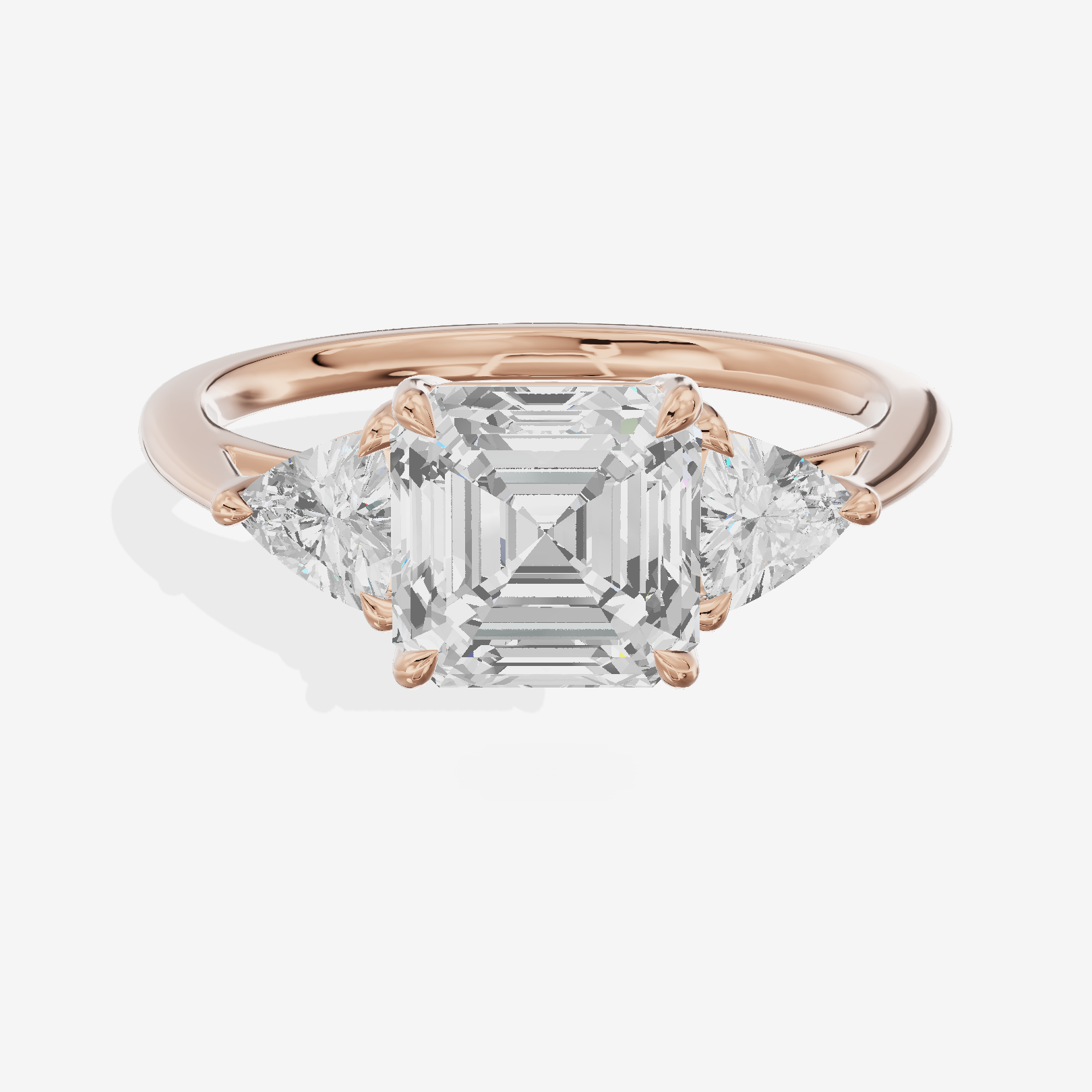 Coeurine Three Stone Asscher Engagement Ring (1/8 ct. tw.) in 18K Rose Gold