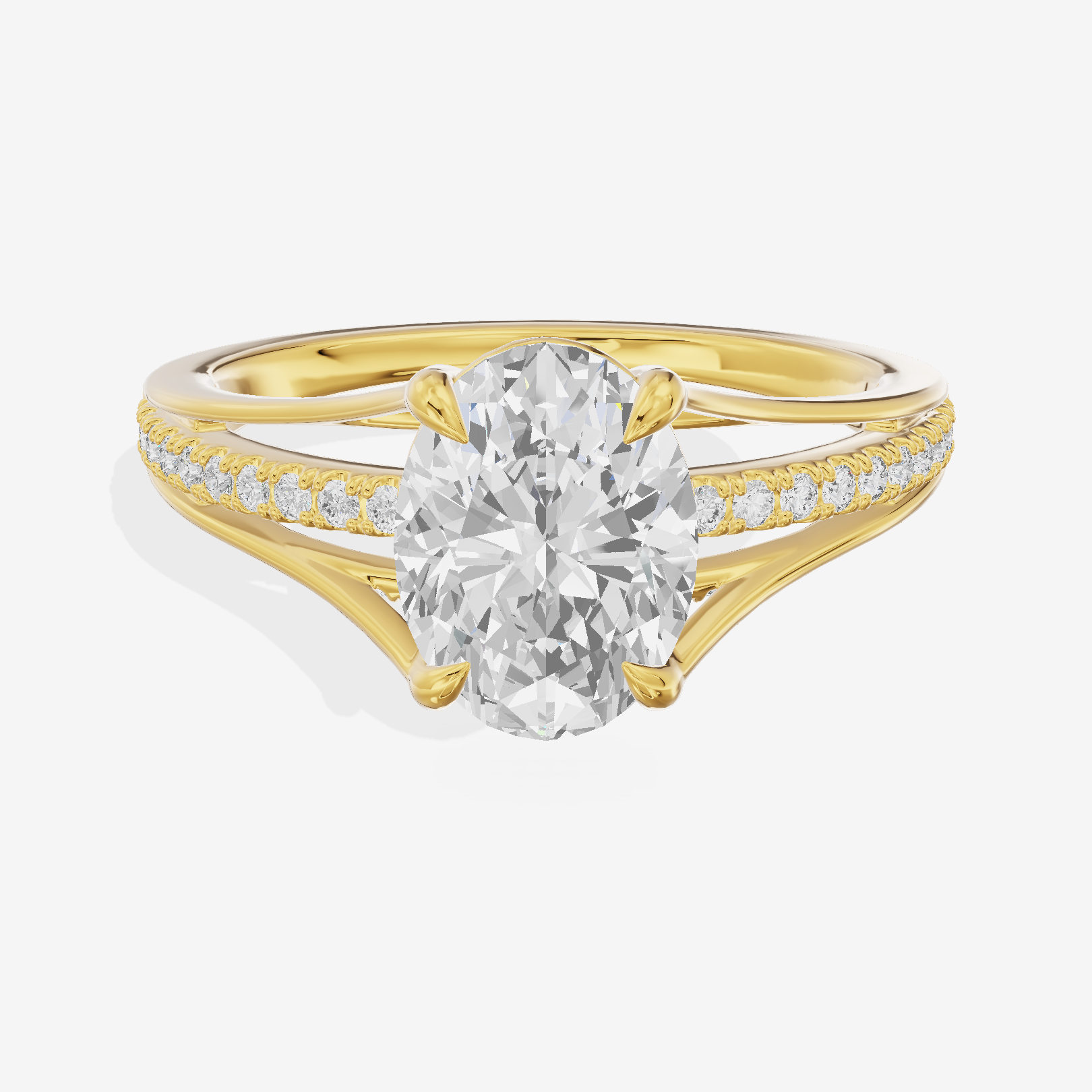 Bowed Coeurine Oval Engagement Ring with Side Stones (1/6 ct. tw.) in 18K Yellow Gold
